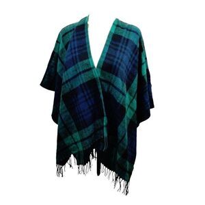 Viv & Lou Woman's One Size Green Plaid Wrap Shawl With Fringe 100% Acrylic NWT